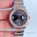 EW Factory Swiss Replica Rolex Datejust 36 Two Tone Rose Gold Grey Dial Diamond Watch (1)_th.jpg